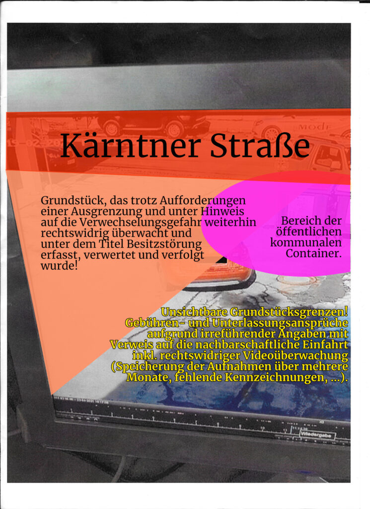 illegale Videoüberwachung Bild aus der rechtswidrigen Überwachungsanlage mit Bereichsmarkierungen